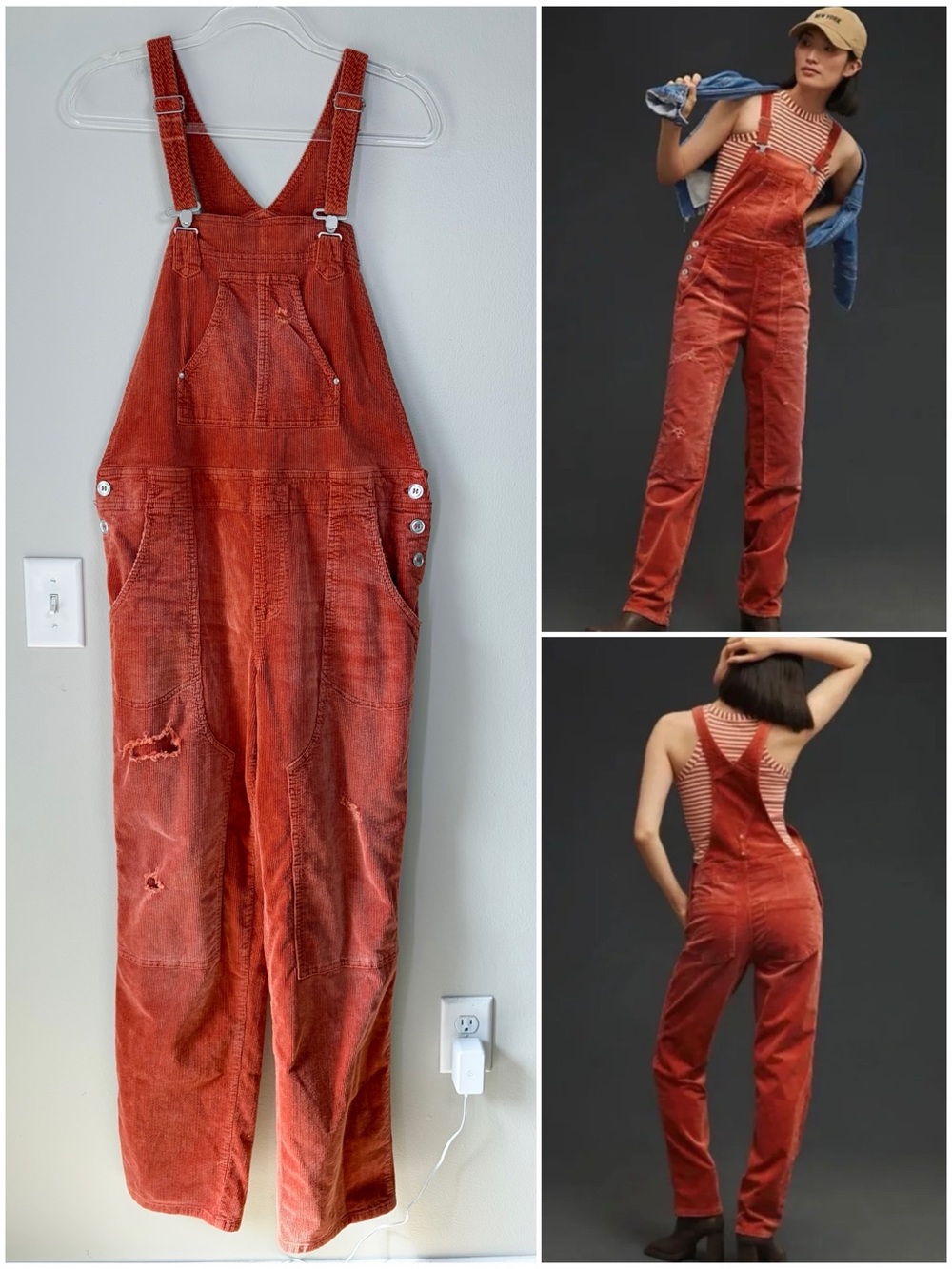 PILCRO The Wanderer Corduroy Overalls in Rust Orange Size 31 TALL